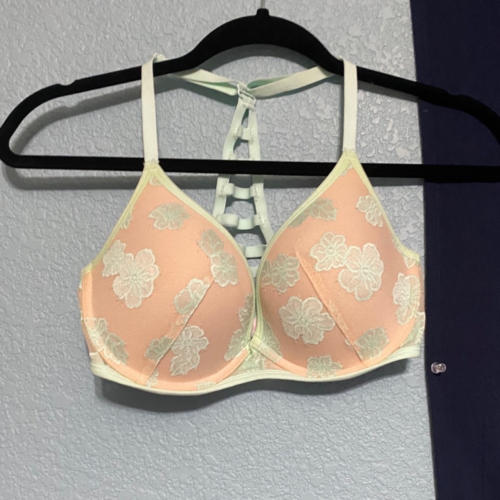 Vs pink hibiscus ladder back bra mint